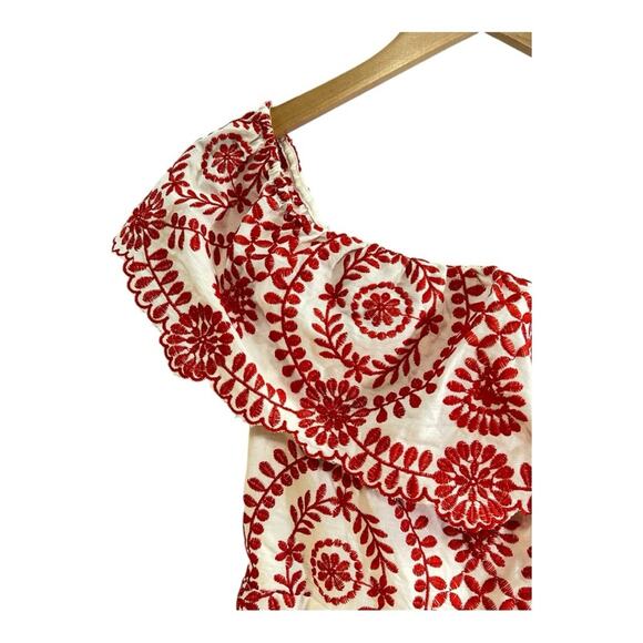 ENTRO Orange floral embroidered Romper Shorts with on/off neckline SZ 4 - Picture 3 of 9